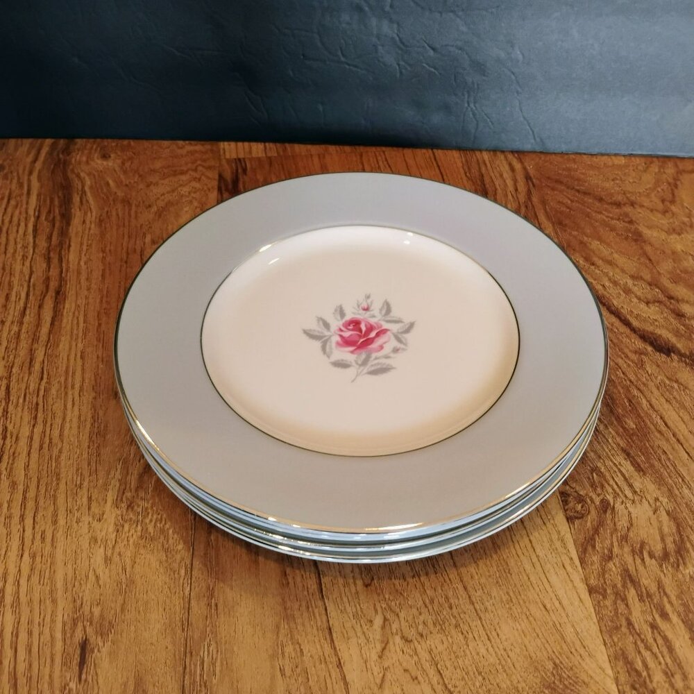 Vintage MCM Salad Plates, Set of 4 Flintridge Miramar Platinum Cottagecore 1950